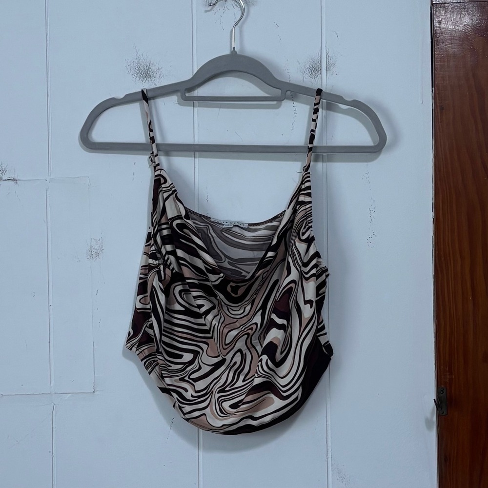 Haute Monde Brown Swirl Marble Cowl Neck Cami Crop Top Large